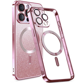 Humixx for iPhone 15 Pro Max & iPhone 15 Pro Case Glitter, [Glitter Card][Compatible with MagSafe][Full Camera Lens Protection] Slim Bling Sparkle Cute iPhone 15 Pro Max Case Clear for Women Girls, Pink