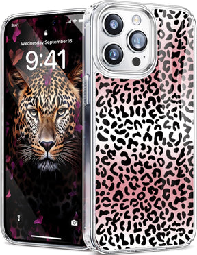 Humixx Leopard Designed for iPhone 15 Pro Max & iPhone 15 Pro Case, [10 FT Military Drop Protection] [Non-Yellowing] Shockproof Women's Gradient Black Spots Design Protective Cover (Leopard Print/Pink)