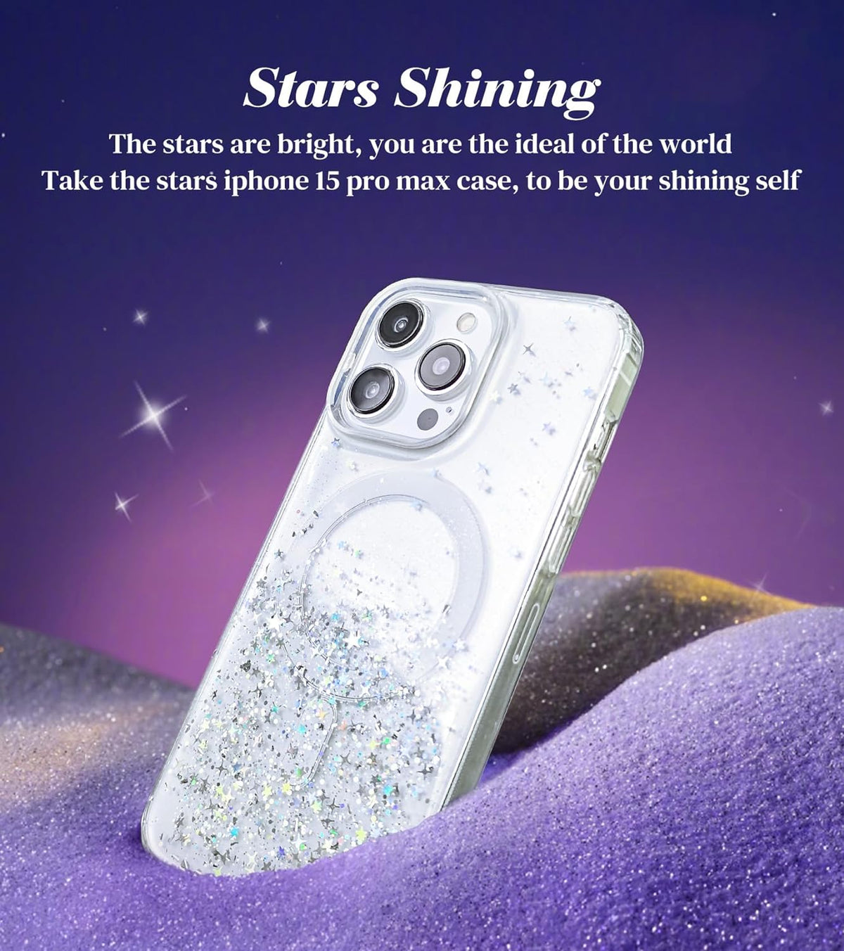 Humixx Glitter Bling Magnetic Phone Case for iPhone 15 Pro Max & iPhone 15 Pro Case [Compatible with MagSafe] Soft TPU Slim Fit Shockproof Protective Cute Case Cover for Women Girls 6.7 inch -Clear Glitter