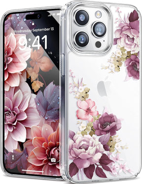 Humixx Floral for iPhone 15 Pro Max & iPhone 15 Pro Case, Shockproof [10 FT Military Drop Protection] Women's Elegant Flower Design [Non-Yellowing] Protective for iPhone Cover - (Blossom Freedom/Clear)