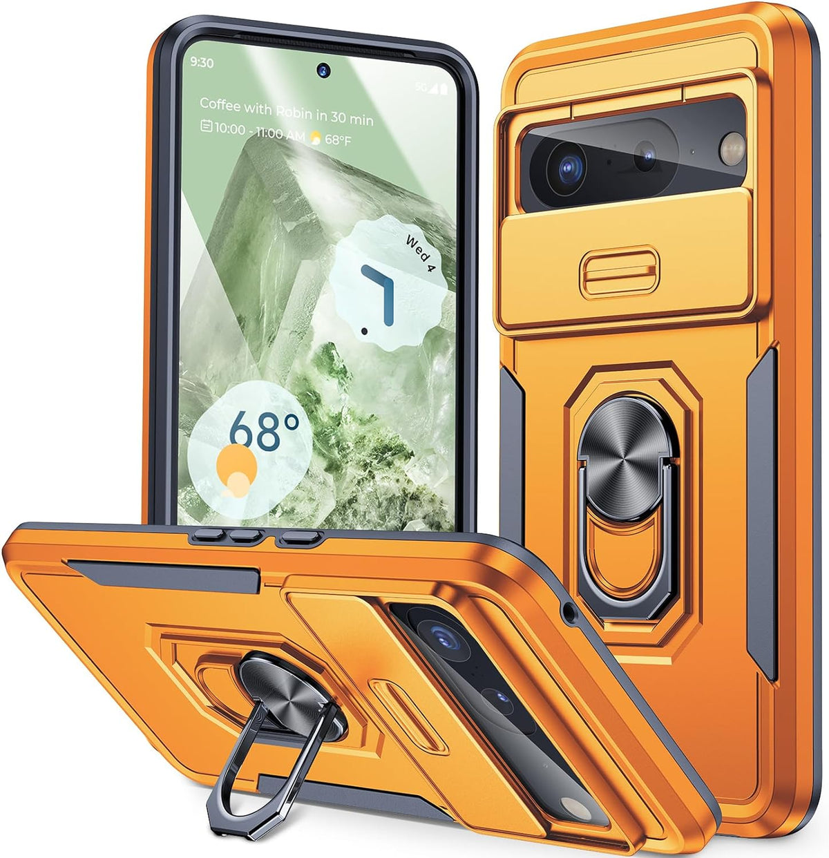 Humixx for Google Pixel 8 Pro Case with Camera Cover, [14FT Military Drop Protection] [360° Rotation Ring Stand] Dual-Layer Heavy Duty Shockproof Case for Google Pixel 8 Pro Phone Case 6.7'' - Yellow