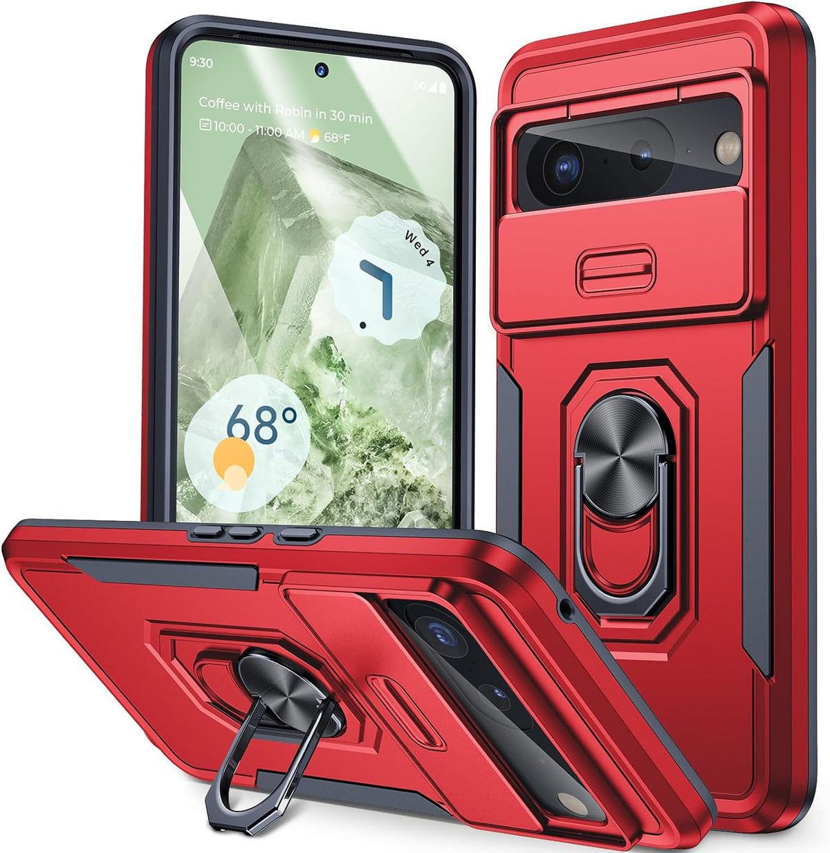 Humixx for Google Pixel 8 Pro Case with Camera Cover, [14FT Military Drop Protection] [360° Rotation Ring Stand] Dual-Layer Heavy Duty Shockproof Case for Google Pixel 8 Pro Phone Case 6.7'' - Red