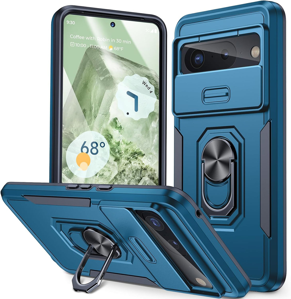 Humixx for Google Pixel 8 Pro Case with Camera Cover, [14FT Military Drop Protection] [360° Rotation Ring Stand] Dual-Layer Heavy Duty Shockproof Case for Google Pixel 8 Pro Phone Case 6.7'' - Blue
