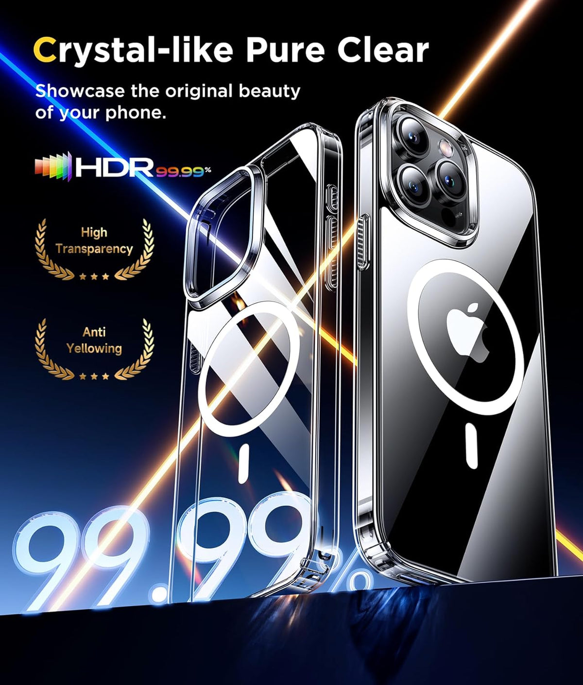 Humixx Magnetic Clear for iPhone 15 Pro Max & iPhone 15 Pro & iPhone 15 Case, [Compatible with MagSafe] [Non-Yellowing] Slim Fit Yet Protective Military Grade Shockproof Bumper with Airbag Cover- Crystal Clear