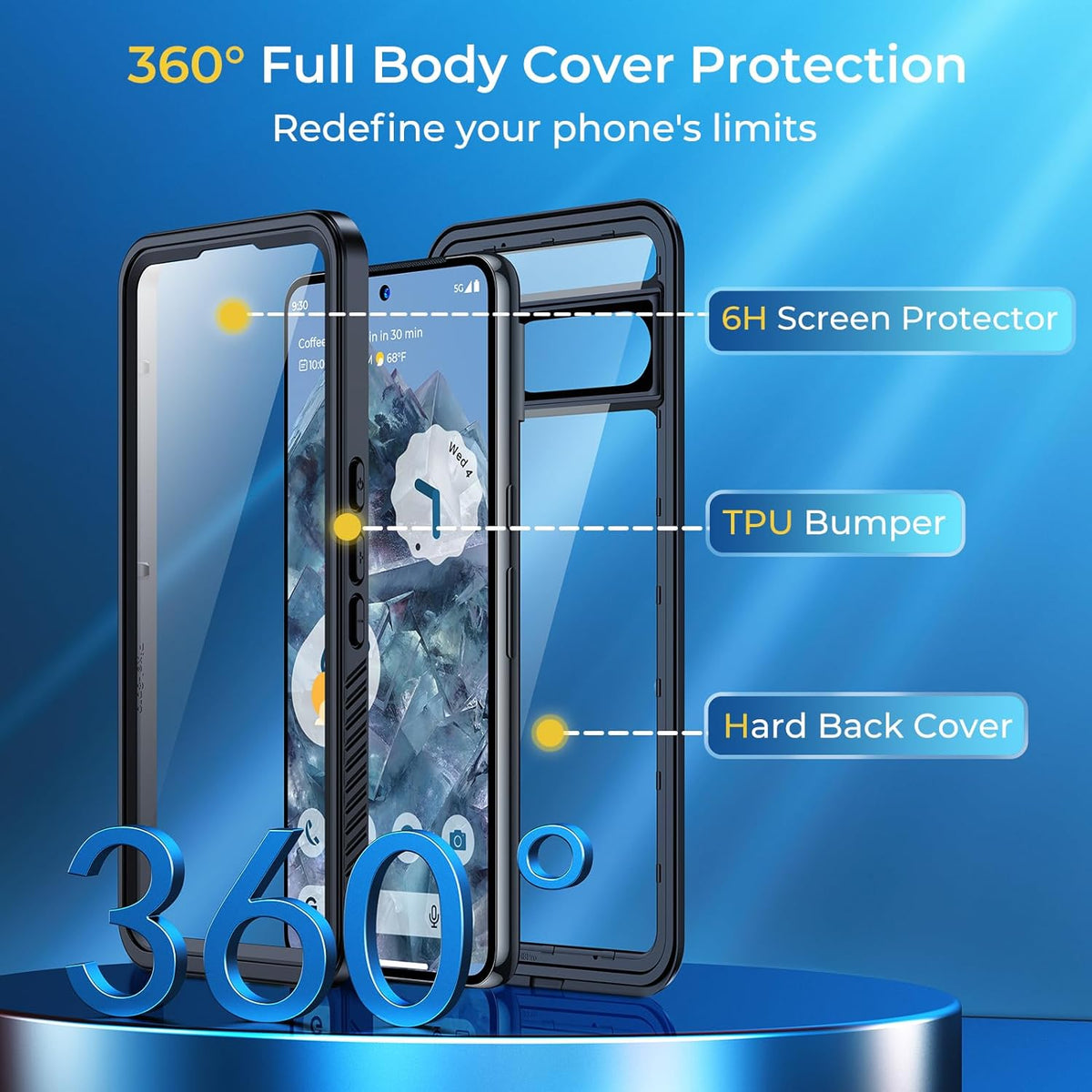 Humixx for Google Pixel 8 Pro Waterproof Case [360° Full Body Protection] [Upgraded Sound Quality] 15ft Drop Certified Anti-Scratch Hard Back Protective Phone Cover for Pixel 8 Pro - 6.7 Inch Black