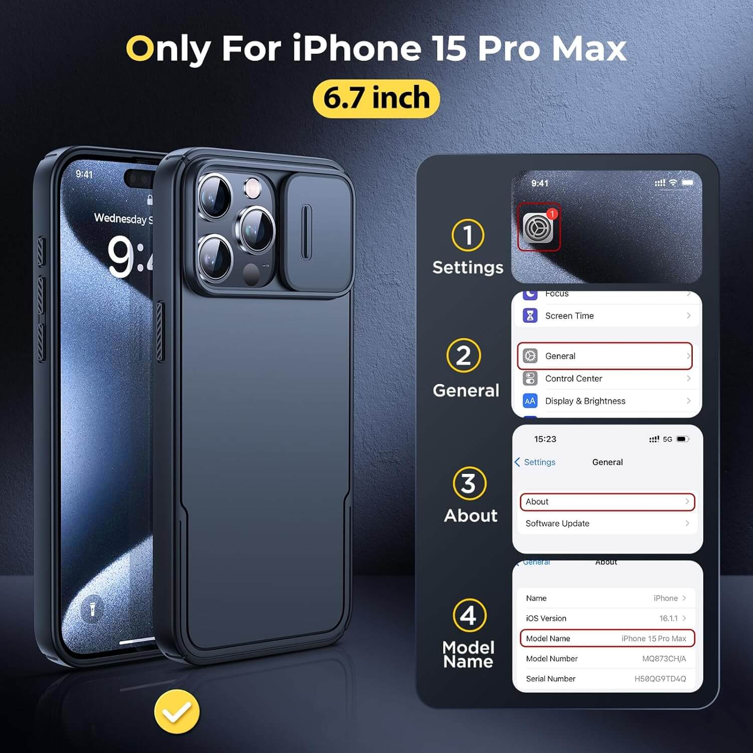Humixx iPhone 15 Pro Max Case Magnetic Camera Cover Black Only For iPhone 15 Pro Max 6.7 inch 
