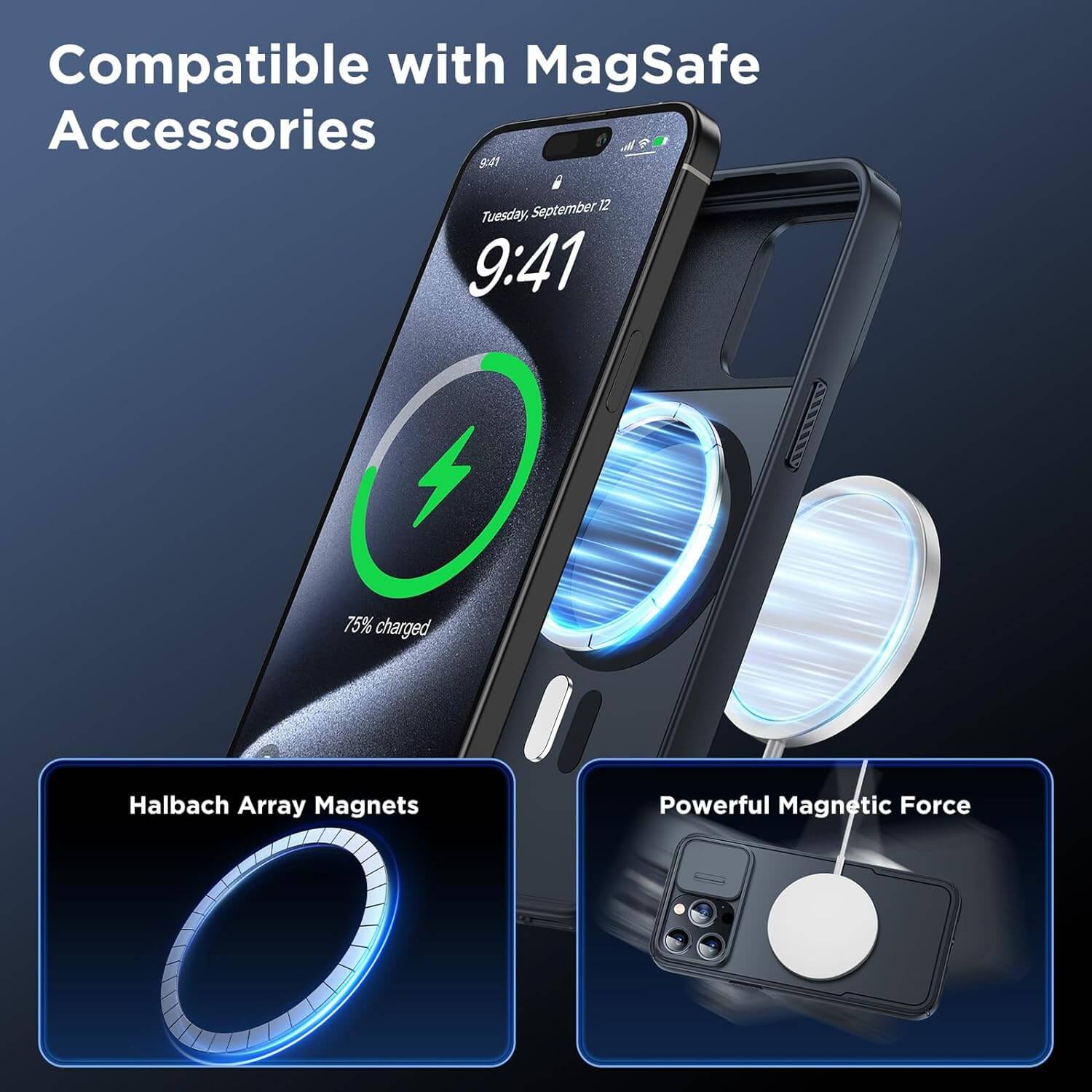 Humixx iPhone 15 Pro Max Case Magnetic Camera Cover Black Compatible with MagSafe Accessories 