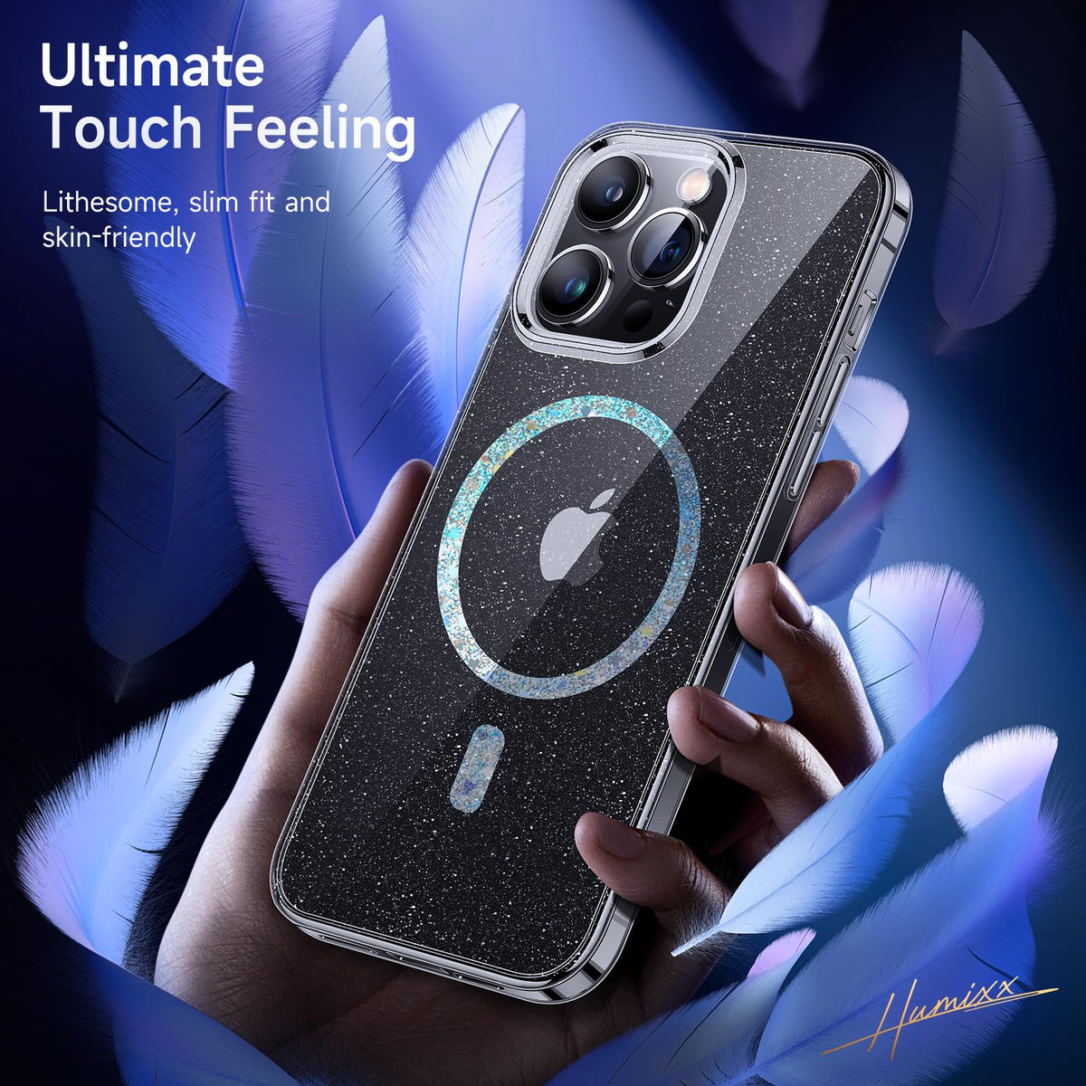 Humixx Magnetic Clear for iPhone 15 ProMax Case Glitter, [Unique for Women and Girls] [Compatible with MagSafe] Slim Glimmering Transparent Phone Case for iPhone 15 Pro Max Case 6.7'', Clear Glitter