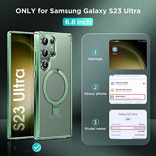 Humixx for Samsung Galaxy S23 Ultra Case with Magnetic Stand,[Compatible with Magsafe][Non-Yellowing], Slim Protective Matte Back and Green Edge Phone Case for Galaxy S23 Ultra Case 6.8 Inch-Green